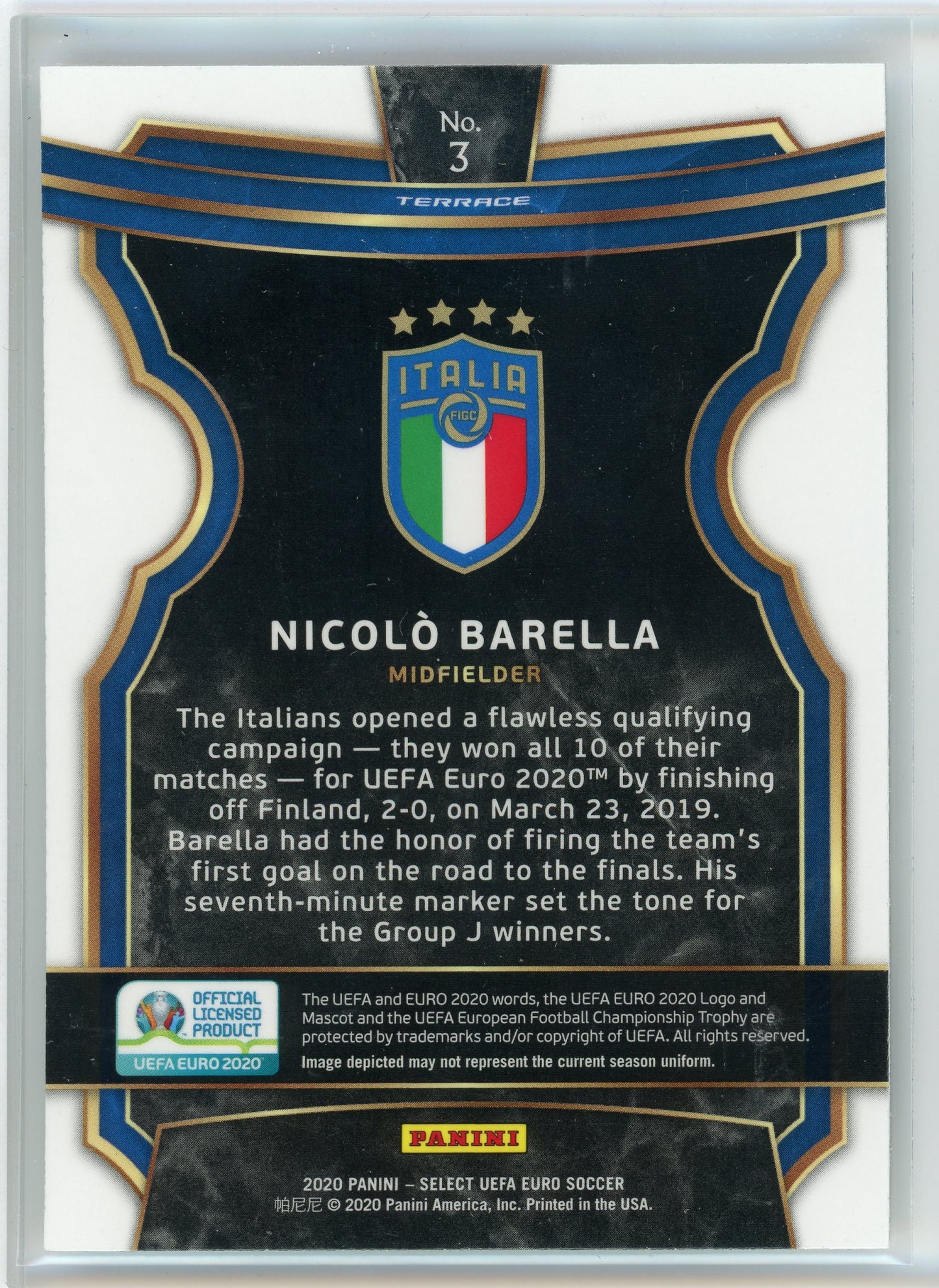 2020 Panini Select UEFA Euro #3 Nicolo Barella