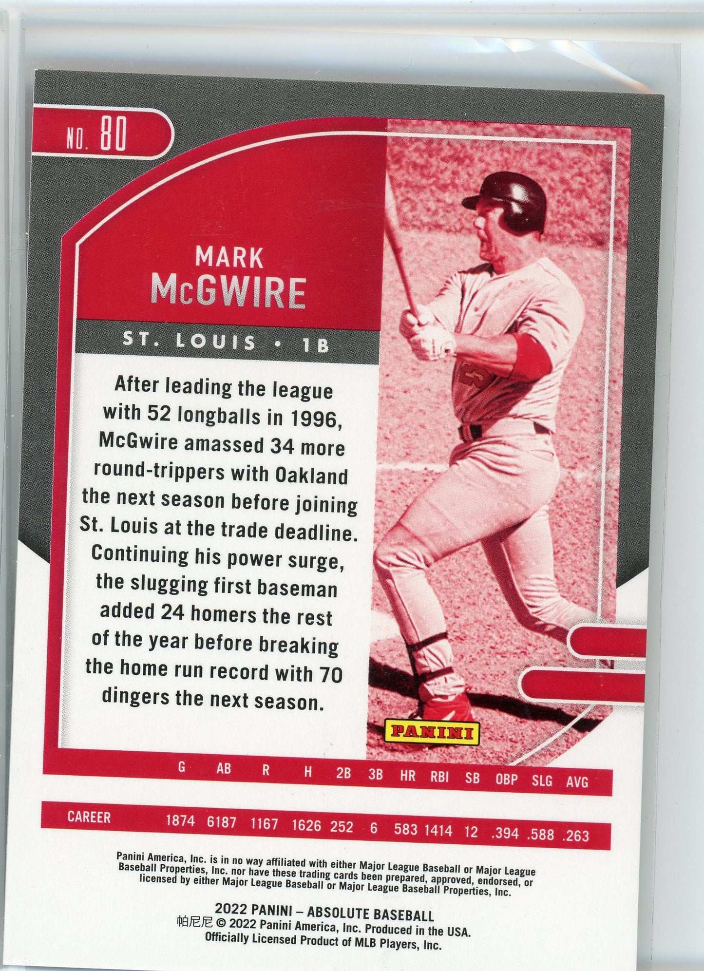 2022 Panini Absolute #80 Mark McGwire Red #/99