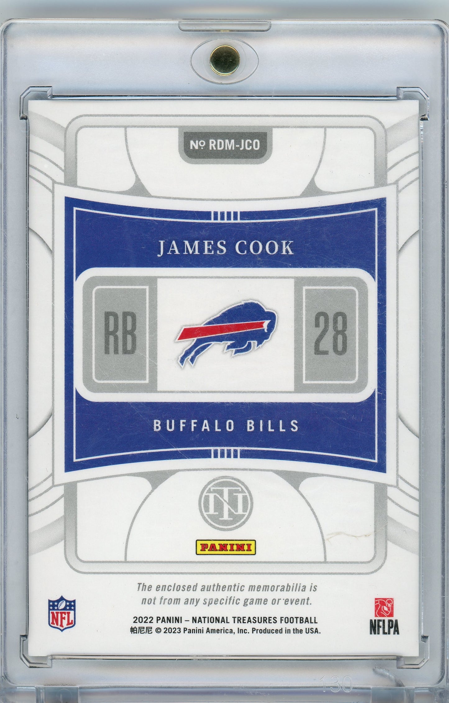 2022 Panini National Treasures #RDM-JCO James Cook Rookie Dual Materials #/99