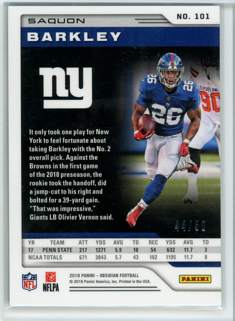 2018 Panini Obsidian #101 Saquon Barkley Electric Etch /50