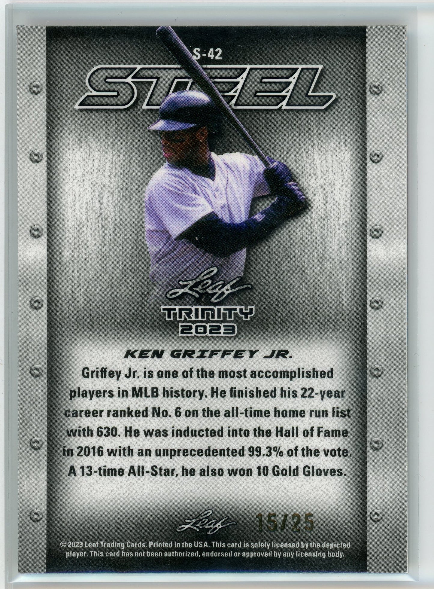 2023 Leaf Trinity #S-42 Ken Griffey Steel Pink Laser /25