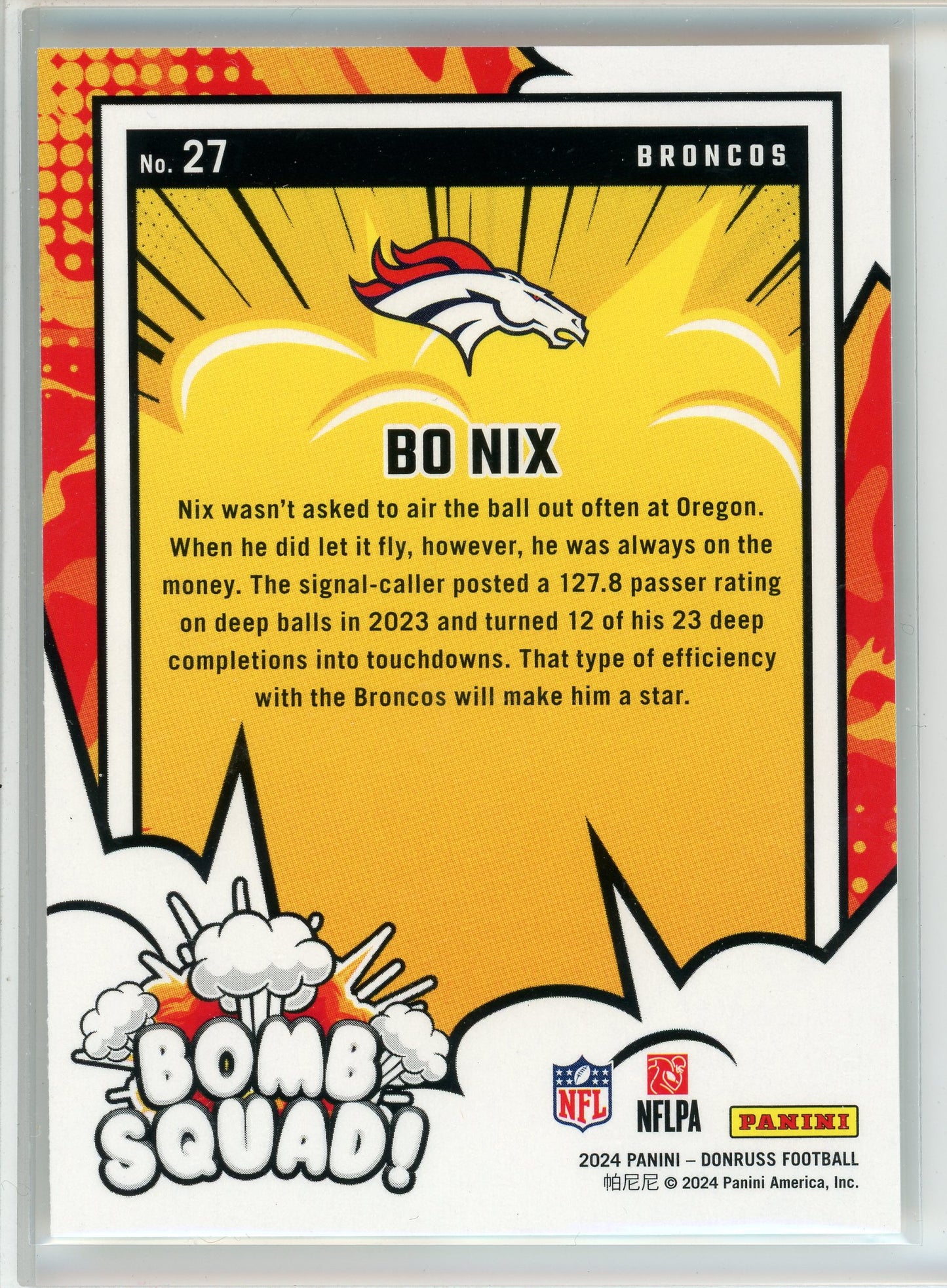 2024 Donruss #27 Bo Nix Bomb Squad