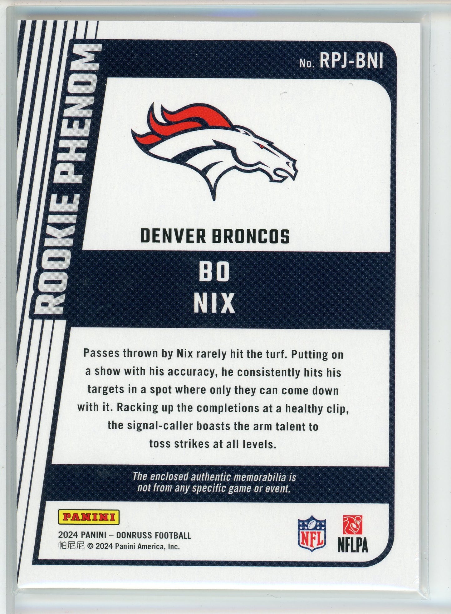 2024 Donruss #RPJ-BNI Bo Nix Rookie Phenom Patch