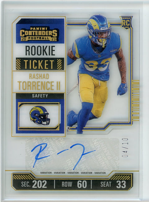 2023 Panini Contenders #192 Rashad Torrence ii Rookie Ticket Clear Gold Auto /10