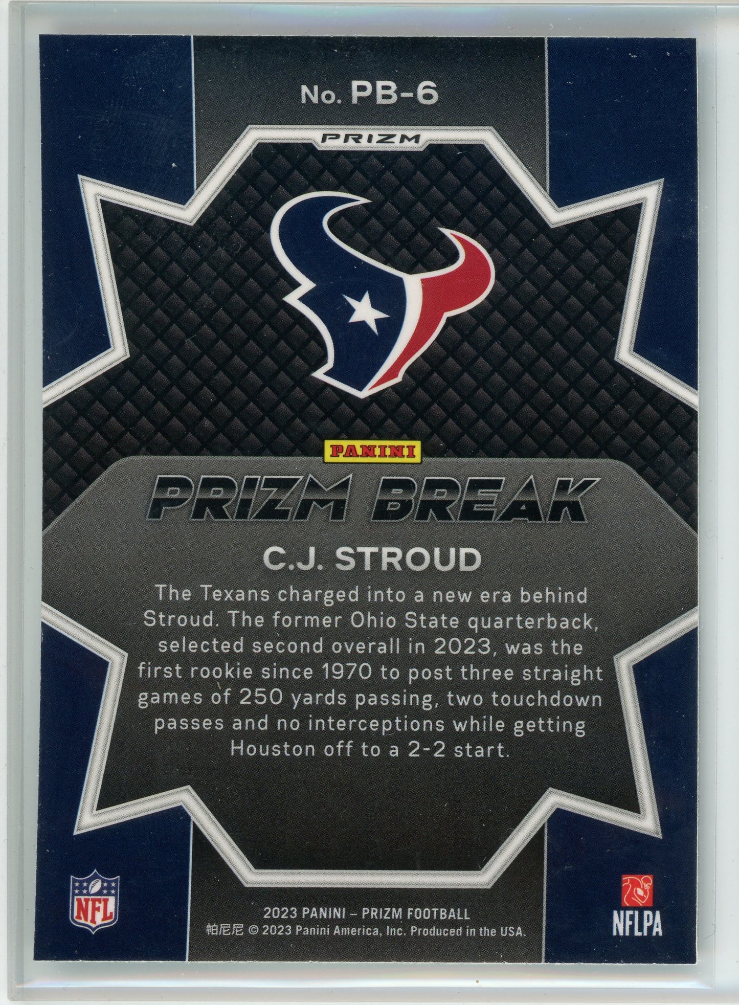 2023 Panini Prizm #PB-6 C.J. Stroud Prizm Break No Huddle