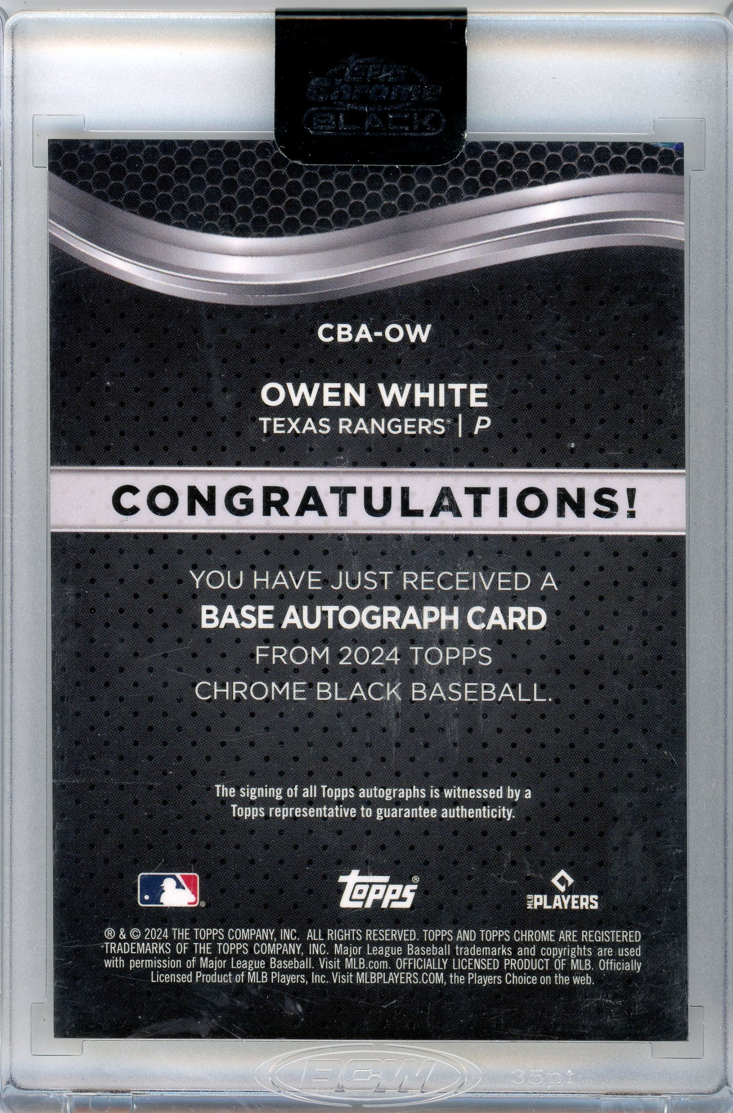 2024 Topps Chrome Black #CBA-OW Owen White Base Autograph Yellow /50