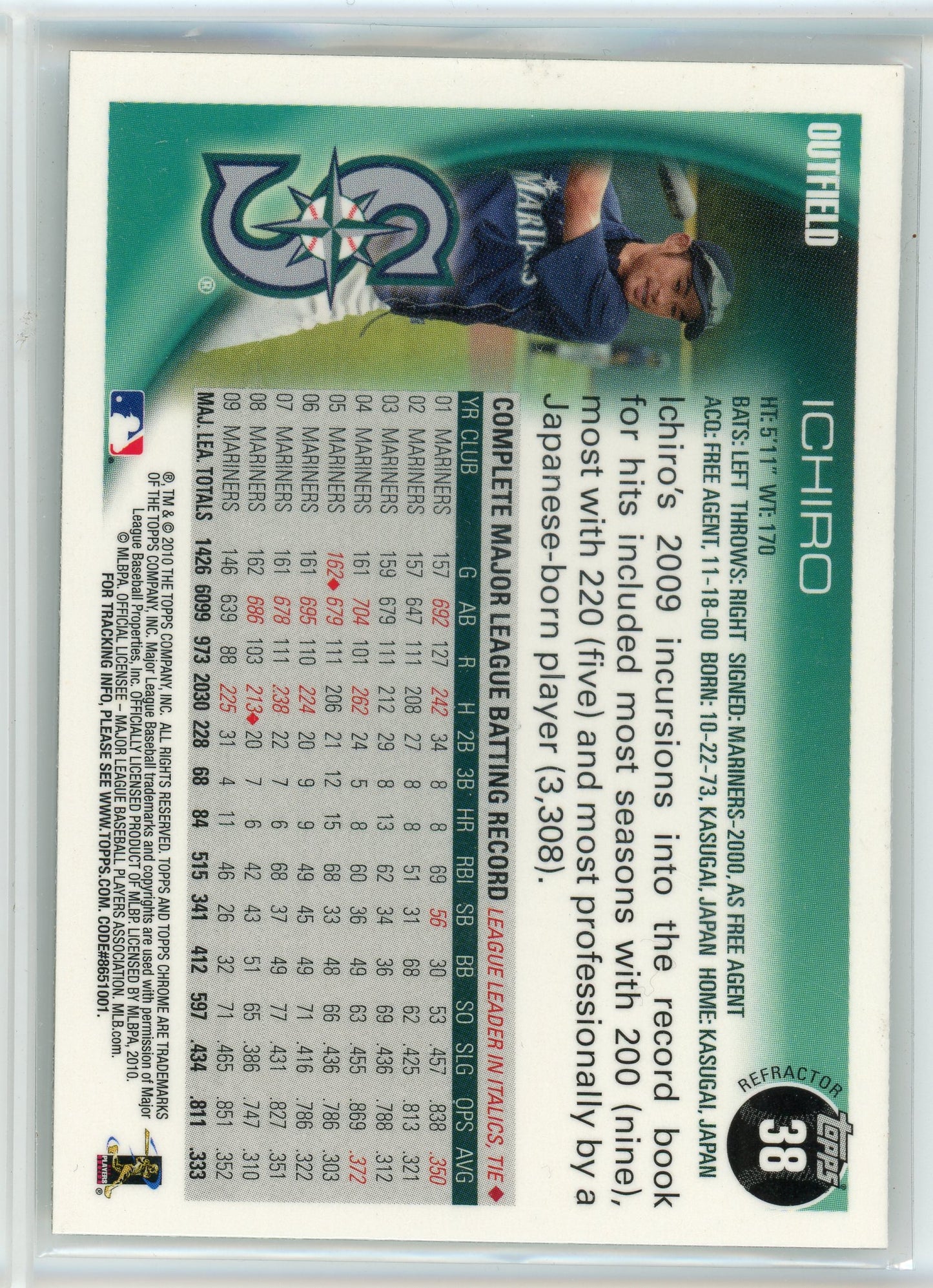 2010 Topps Chrome #38 Ichiro Suzuki Refractors
