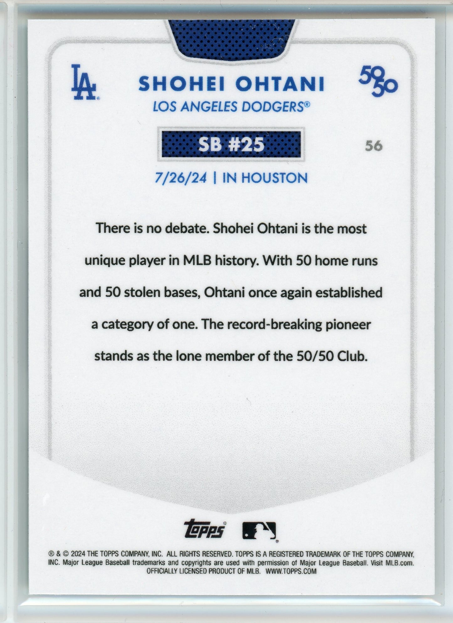 2024 Topps 50/50 SB #25 #56 Shohei Ohtani /75