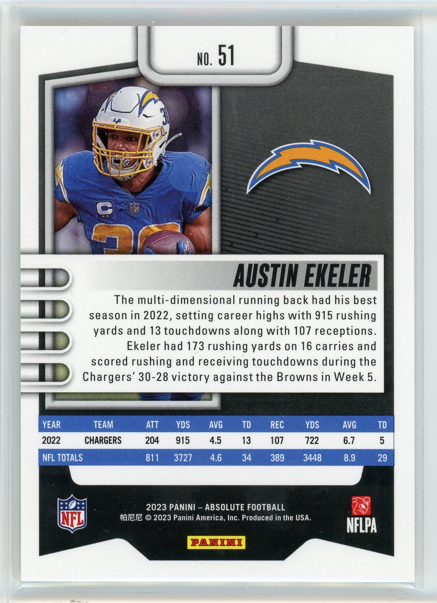 2023 Panini Absolute #51 Austin Ekeler Spectrum Gold #/10