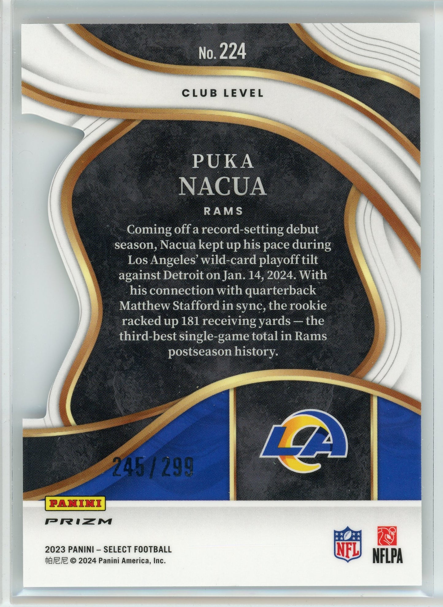 2023 Panini Select #224 Puka Nacua Copper Prizms Die Cuts #/299