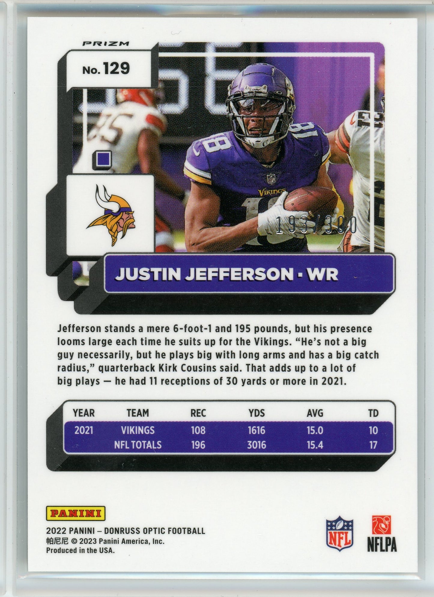 2022 Donruss Optic #129 Justin Jefferson Wave Prizm