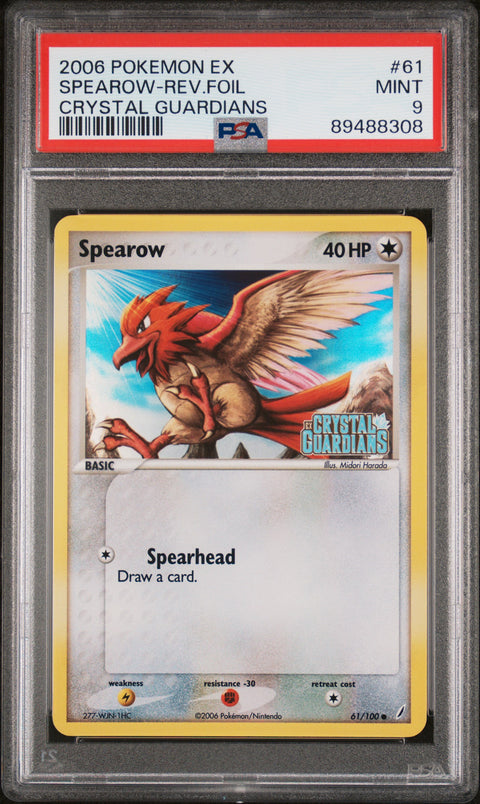 2006 Pokemon Ex Crystal Guardians #61 Spearow-Rev.Foil Crystal Guardians PSA 9