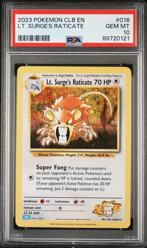 2023 Pokemon Clb Blastoise & Suicune Ex Deck #016 Lt. Surge'S Raticate PSA 10