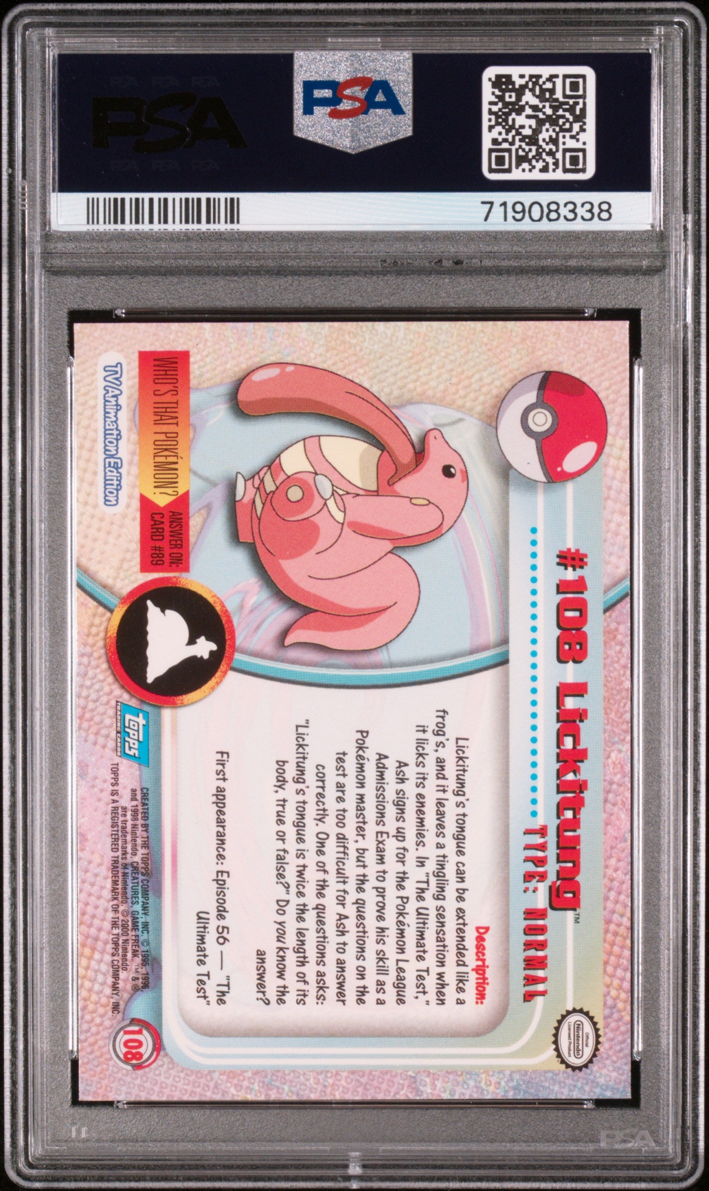 2000 Topps Pokemon Tv Animation Series 2 #108 Lickitung PSA 7