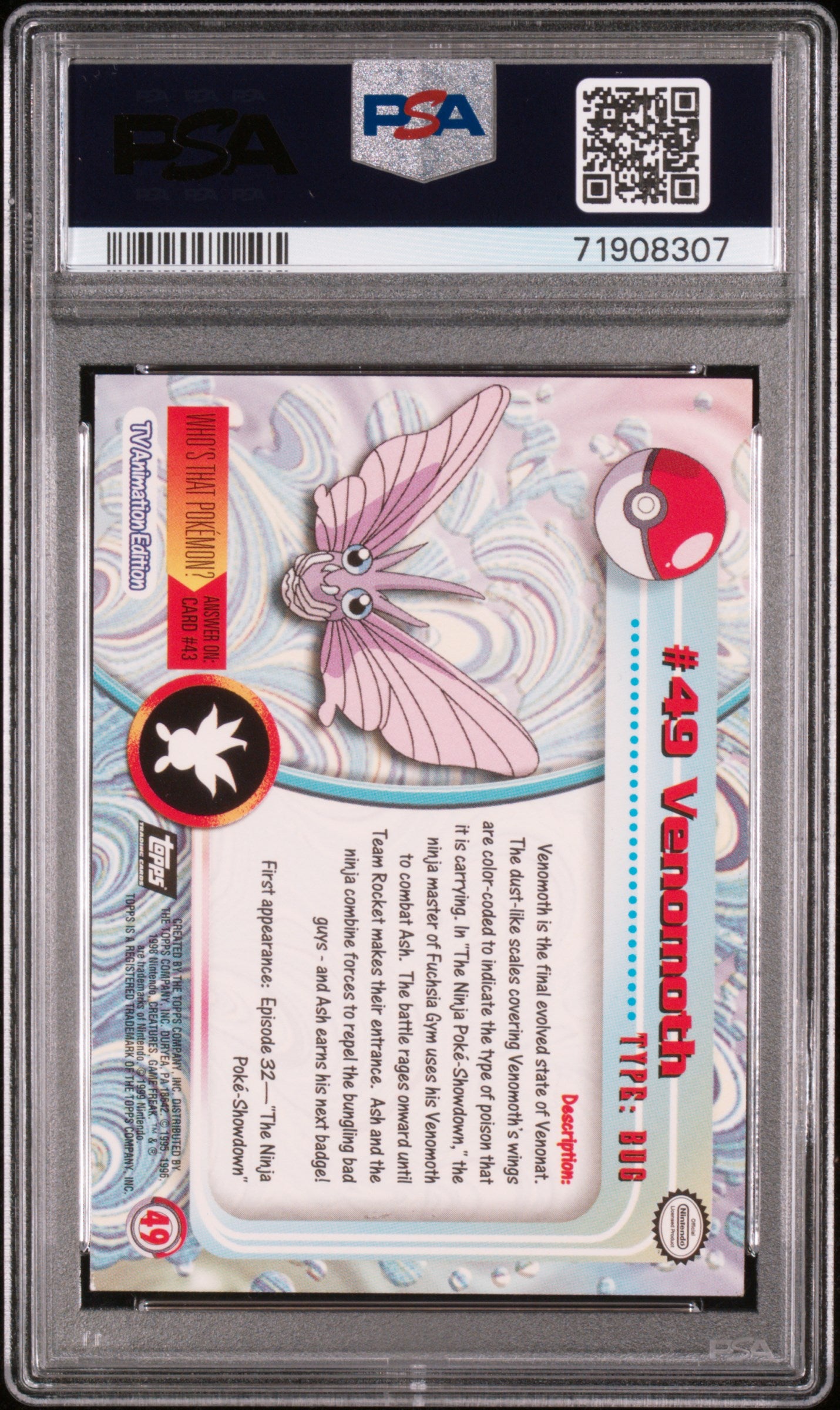 1999 Topps Pokemon Tv #49 Venomoth Foil PSA 7