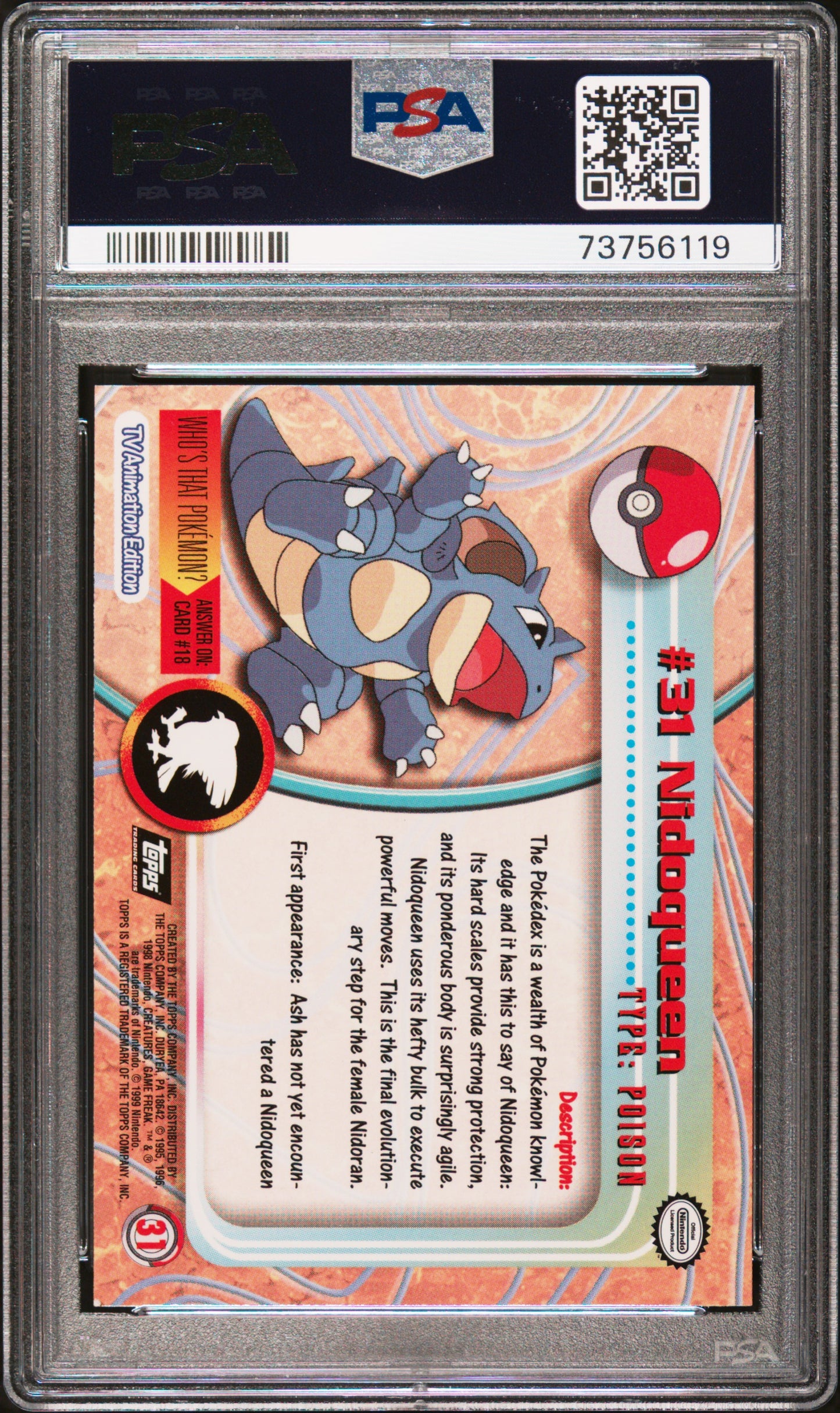 1999 Topps Pokemon Tv #31 Nidoqueen PSA 8