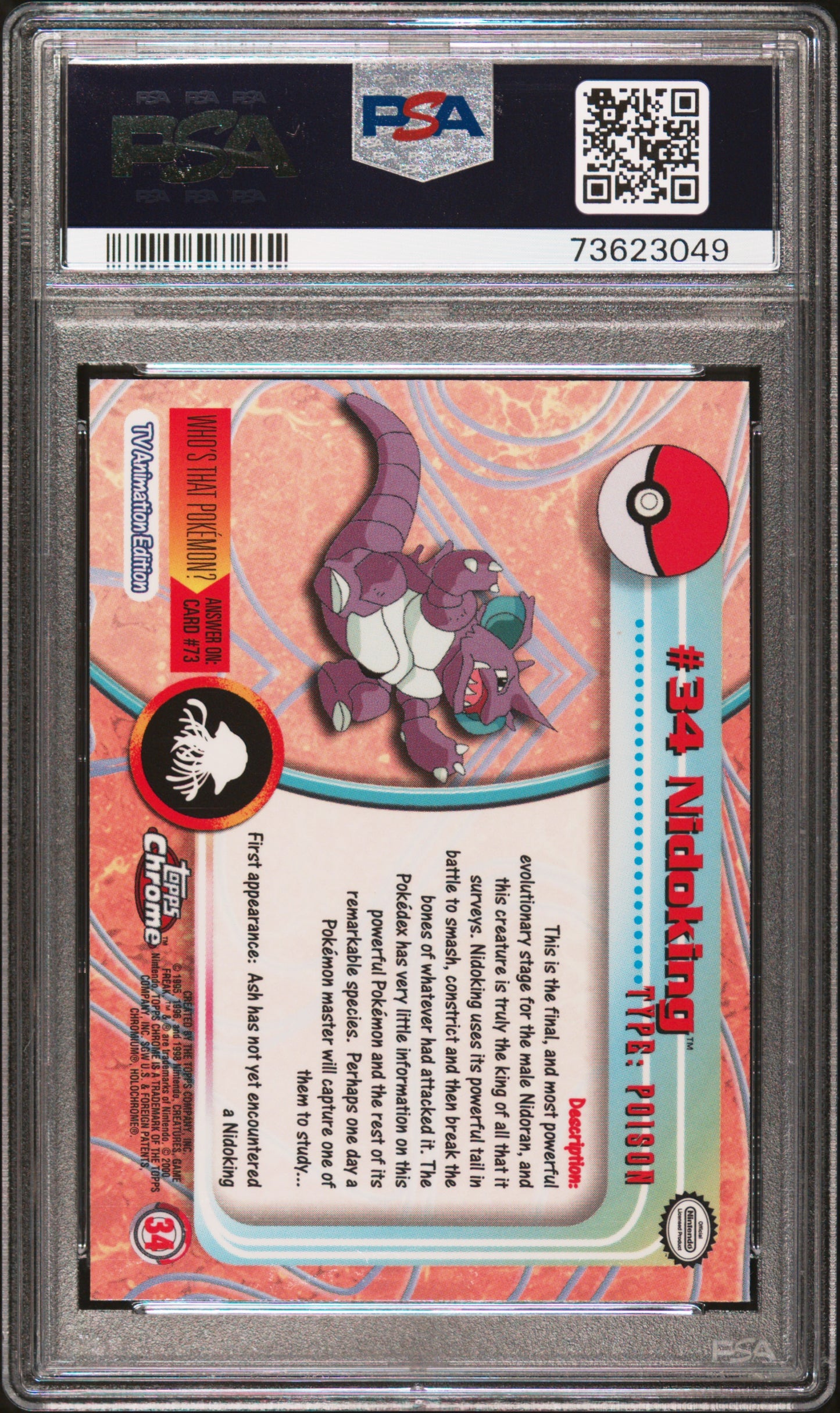 2000 Topps Chrome Pokemon T.V. #34 Nidoking Pokemon T.V. PSA 9