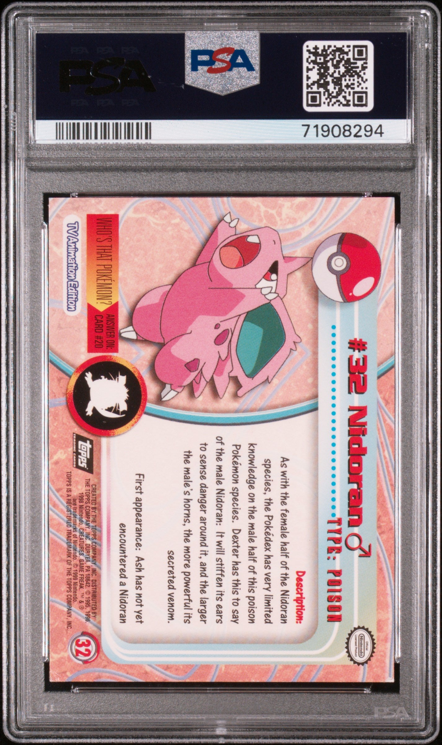 1999 Topps Pokemon Tv #32 Nidoran Foil PSA 6
