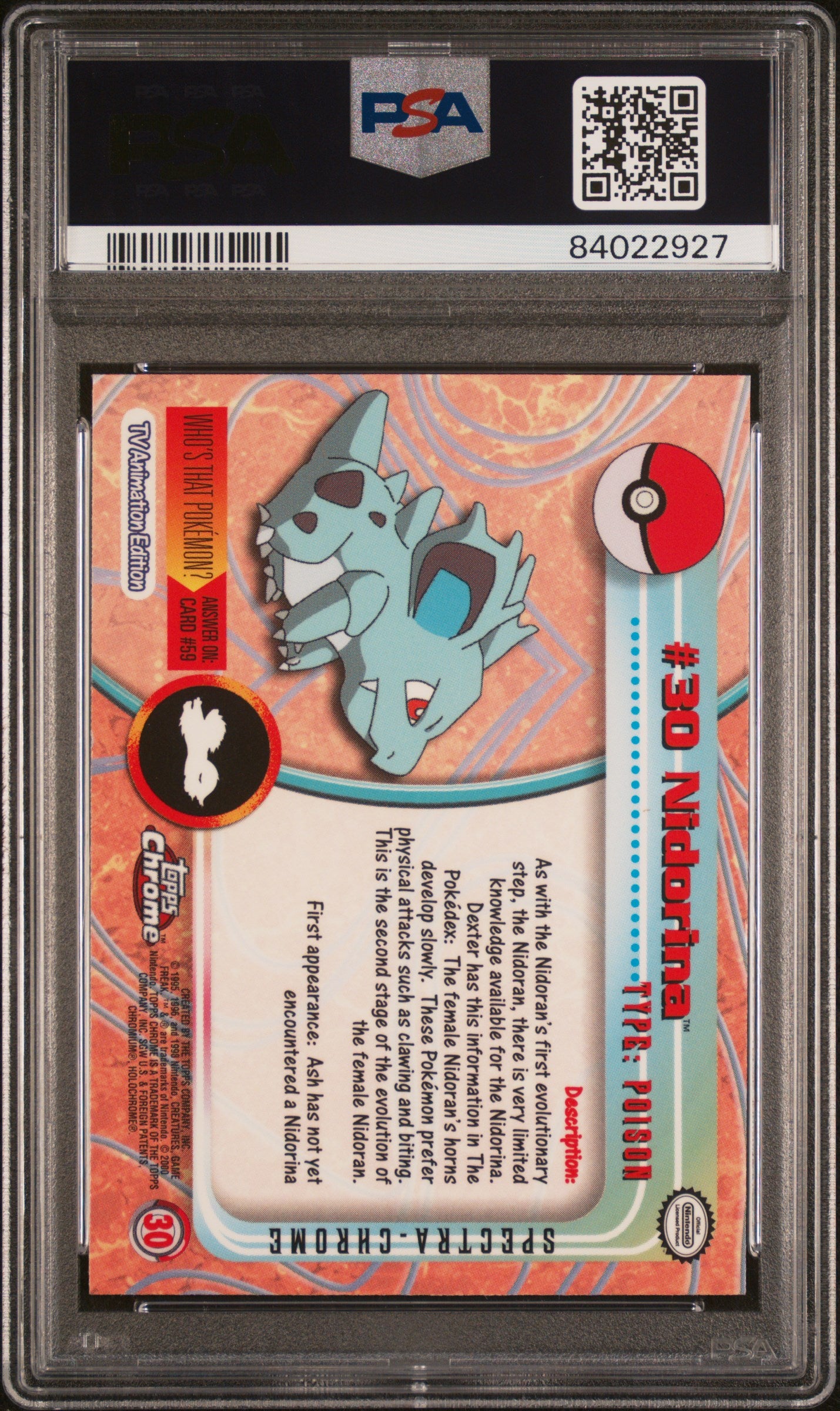 2000 Topps Chrome Pokemon T.V. #30 Nidorina Pokemon T.V.-Spectra PSA 7