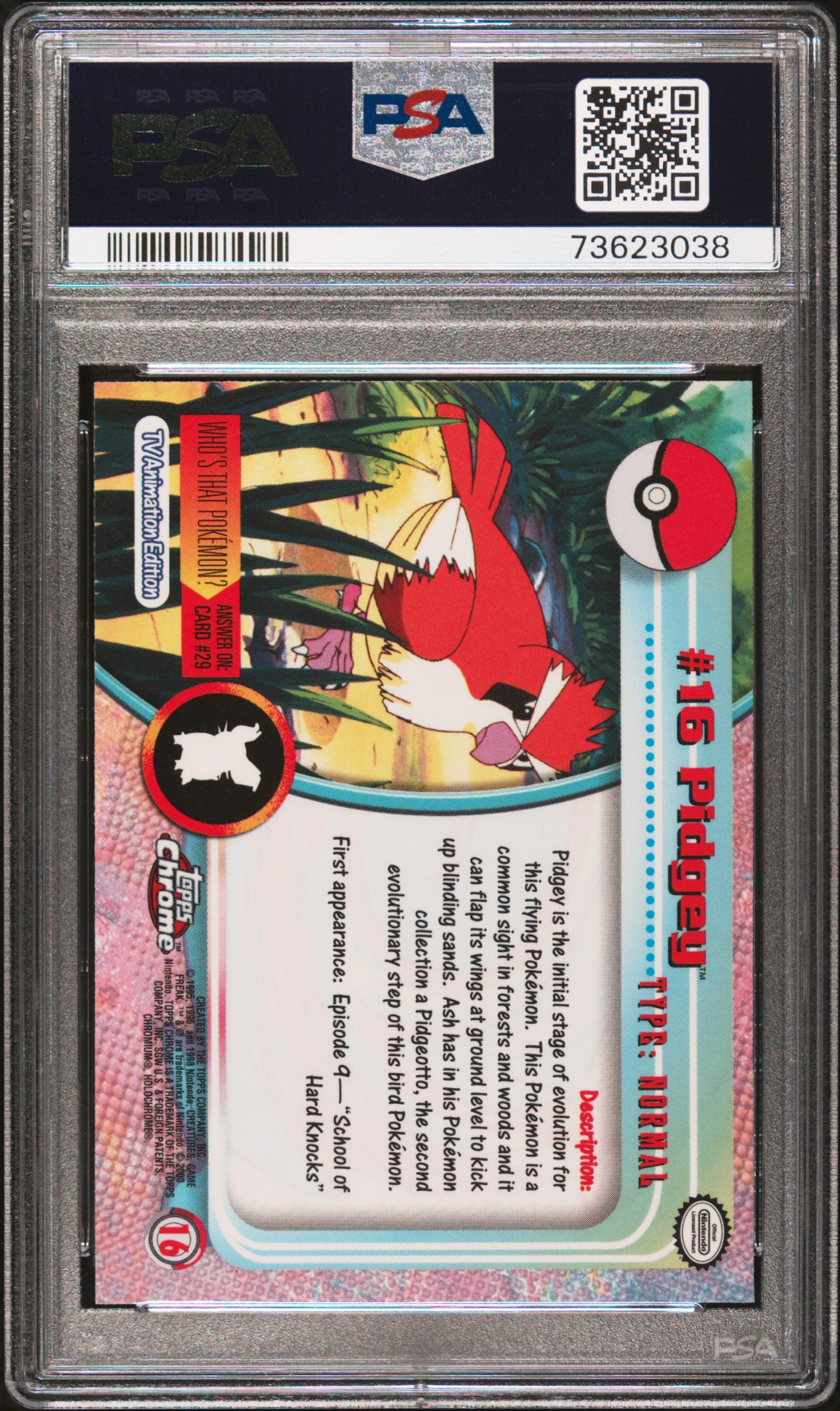 2000 Topps Chrome Pokemon T.V. #16 Pidgey Pokemon T.V. PSA 8