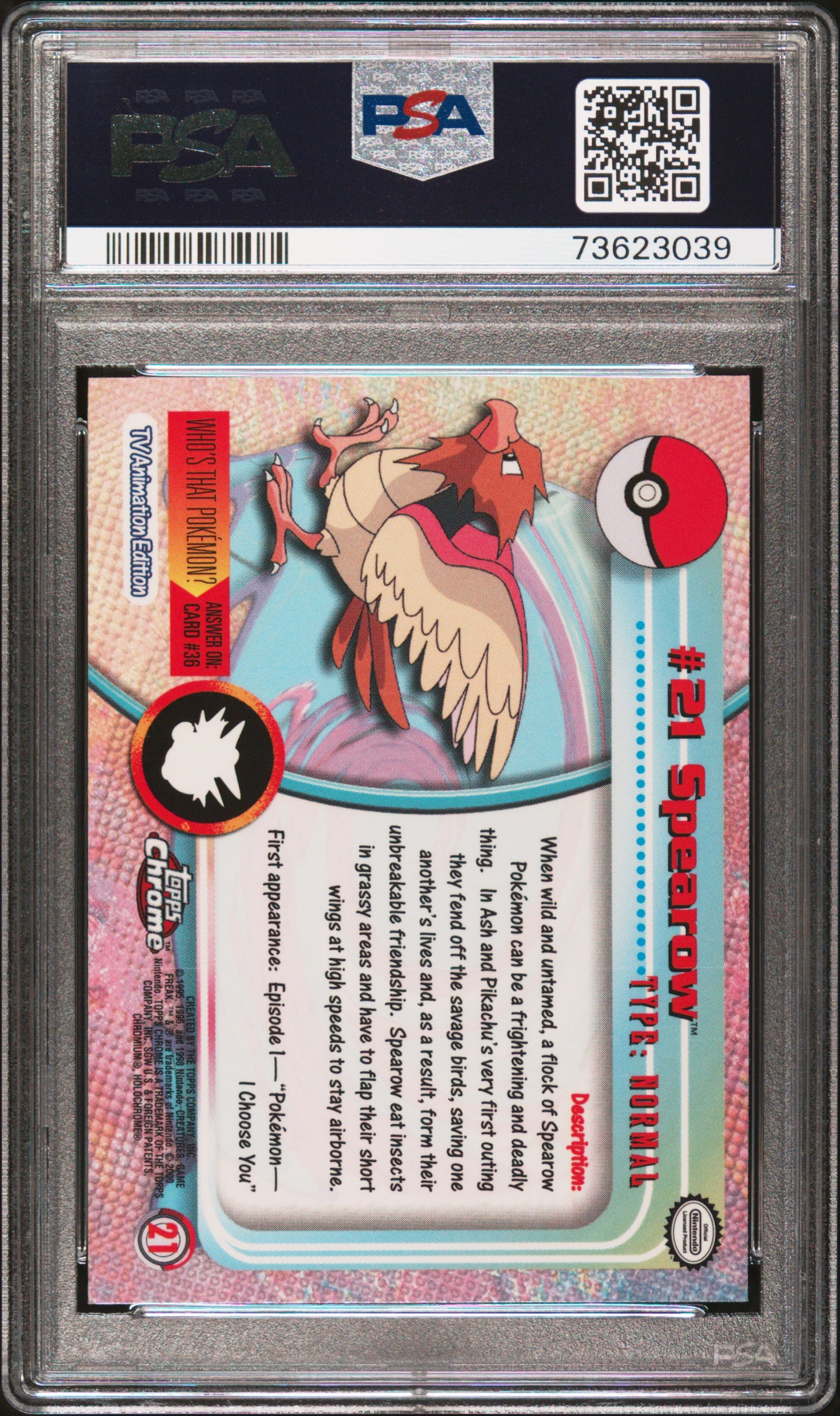 2000 Topps Chrome Pokemon T.V. #21 Spearow Pokemon T.V. PSA 9