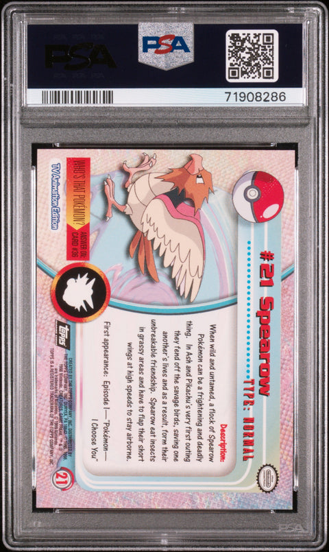 1999 Topps Pokemon Tv #21 Spearow Foil PSA 8