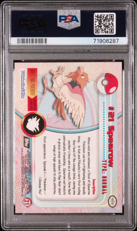 1999 Topps Pokemon Tv #21 Spearow Foil PSA 9