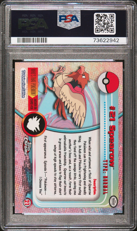 2000 Topps Chrome Pokemon T.V. #21 Spearow Pokemon T.V. PSA 9