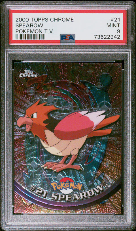 2000 Topps Chrome Pokemon T.V. #21 Spearow Pokemon T.V. PSA 9