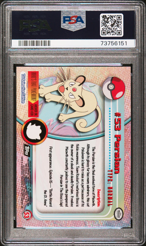 1999 Topps Pokemon Tv #53 Persian PSA 9