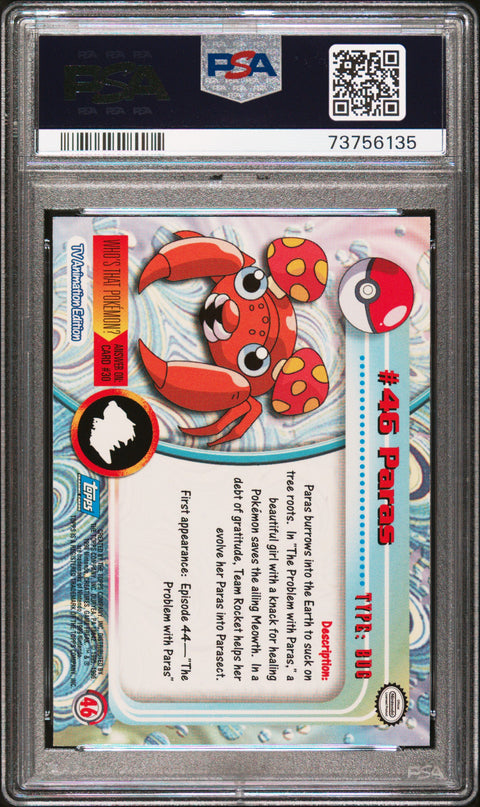 1999 Topps Pokemon Tv #46 Paras PSA 9