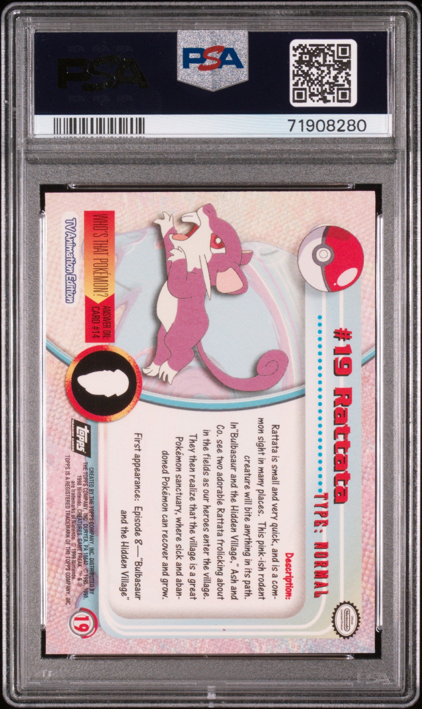 1999 Topps Pokemon Tv #19 Rattata Foil PSA 7