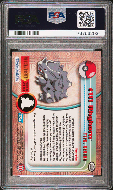 2000 Topps Pokemon Tv Animation Series 2 #111 Rhyhorn Animation Series 2 PSA 9