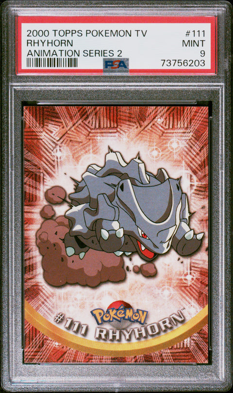 2000 Topps Pokemon Tv Animation Series 2 #111 Rhyhorn Animation Series 2 PSA 9