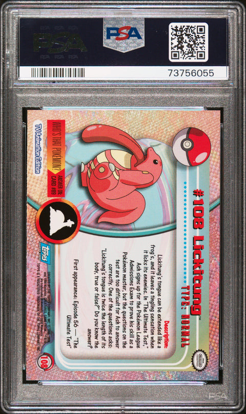 2000 Topps Pokemon Tv Animation Series 2 #108 Lickitung Animation Series 2 PSA 9