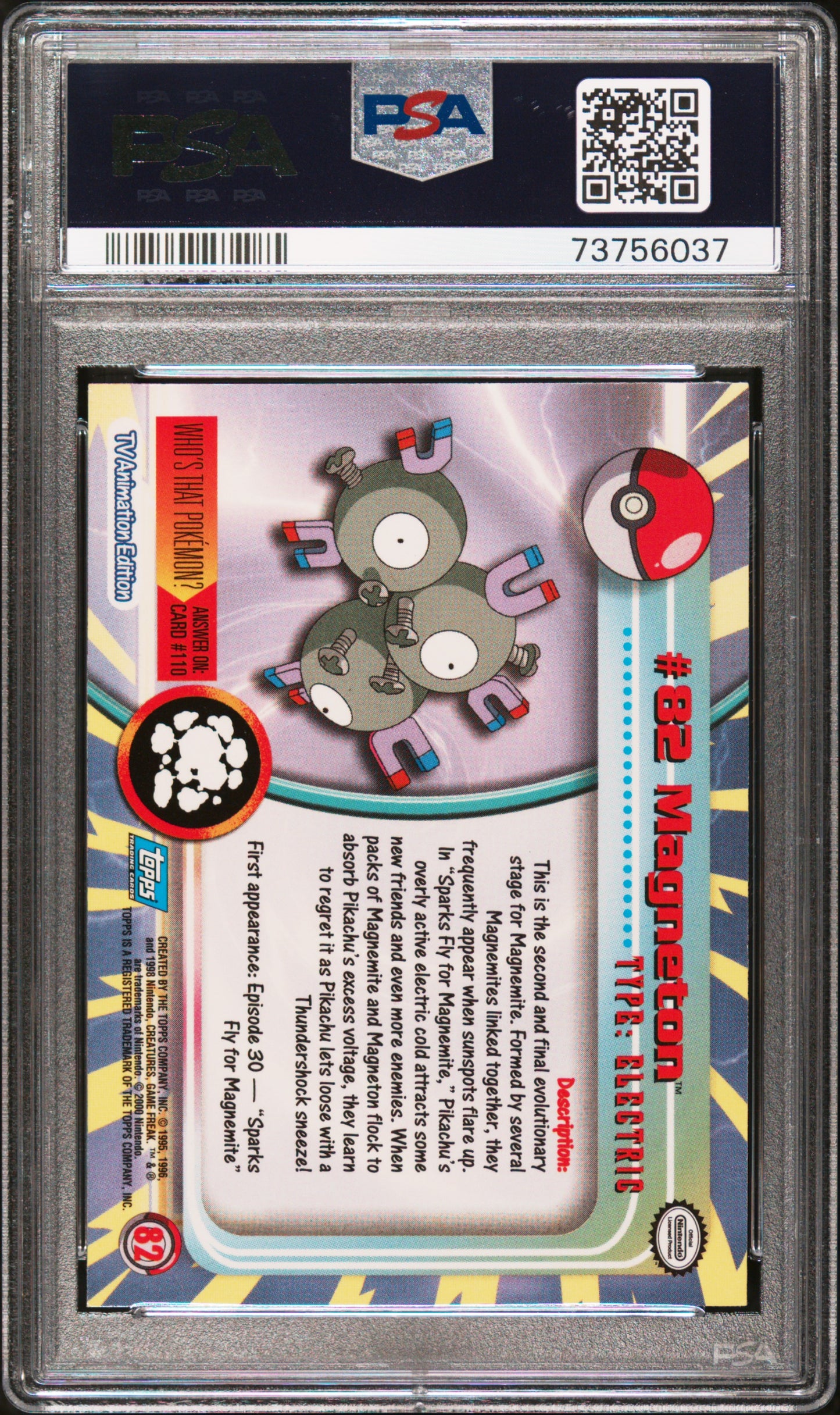 2000 Topps Pokemon Tv Animation Series 2 #82 Magneton Animation Series 2 PSA 8
