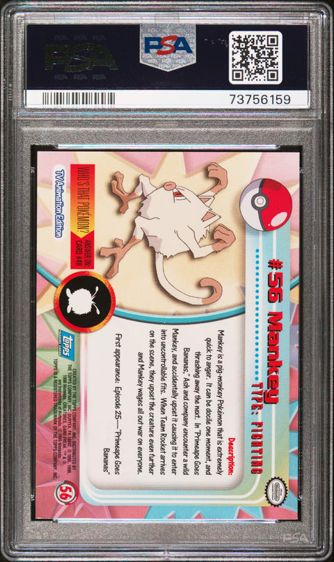1999 Topps Pokemon Tv #56 Mankey PSA 8
