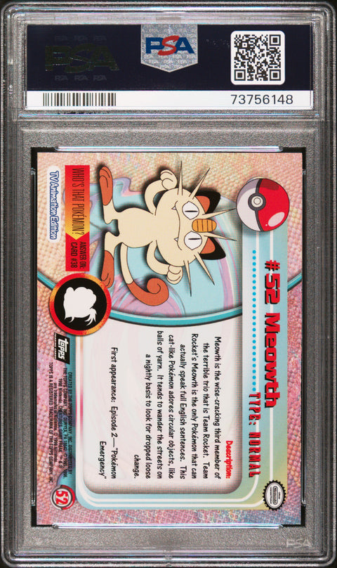 1999 Topps Pokemon Tv #52 Meowth PSA 9