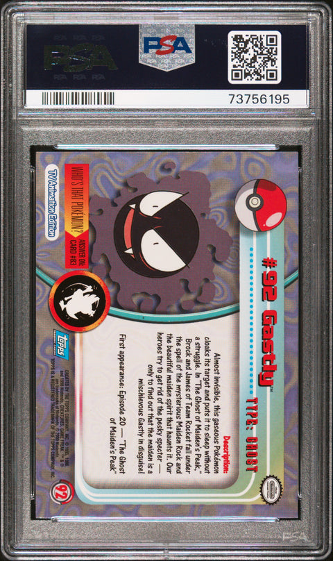 2000 Topps Pokemon Tv Animation Series 2 #92 Gastly Animation Series 2 PSA 9
