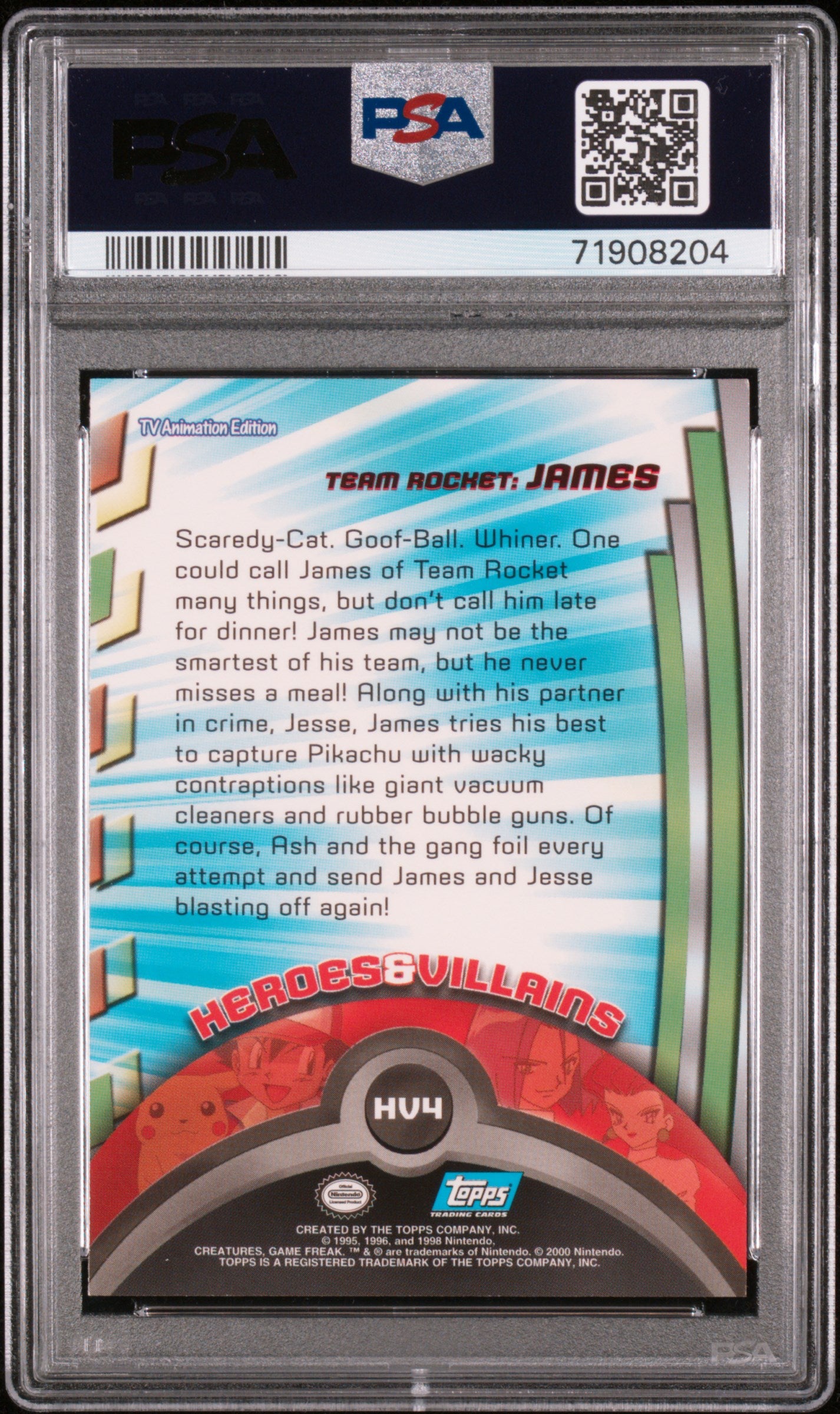 2000 Topps Pokemon Tv Animation Series 2 Heroes & Villains #HV4 James PSA 8