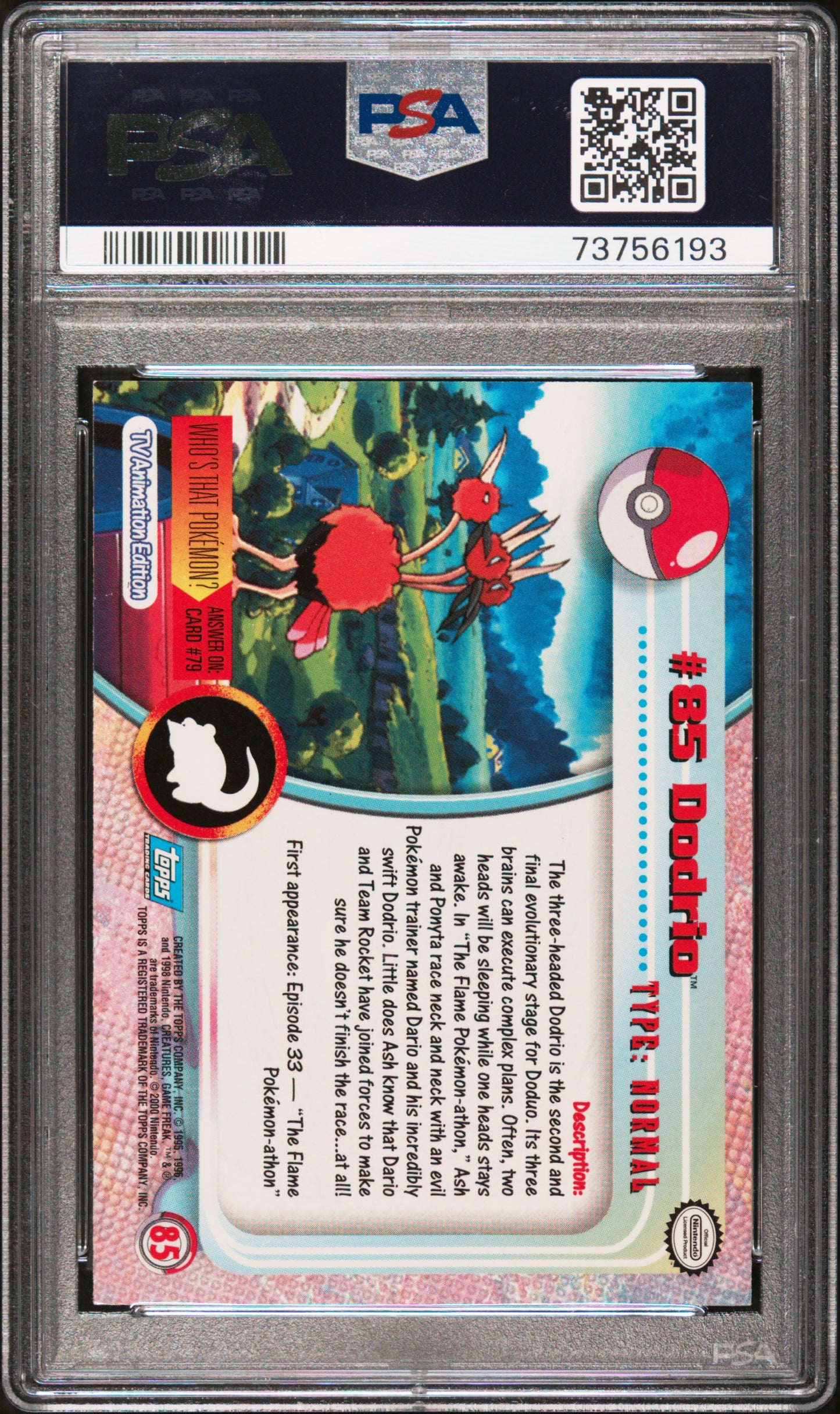 2000 Topps Pokemon Tv Animation Series 2 #85 Dodrio Tv Animation Series 2 PSA 9