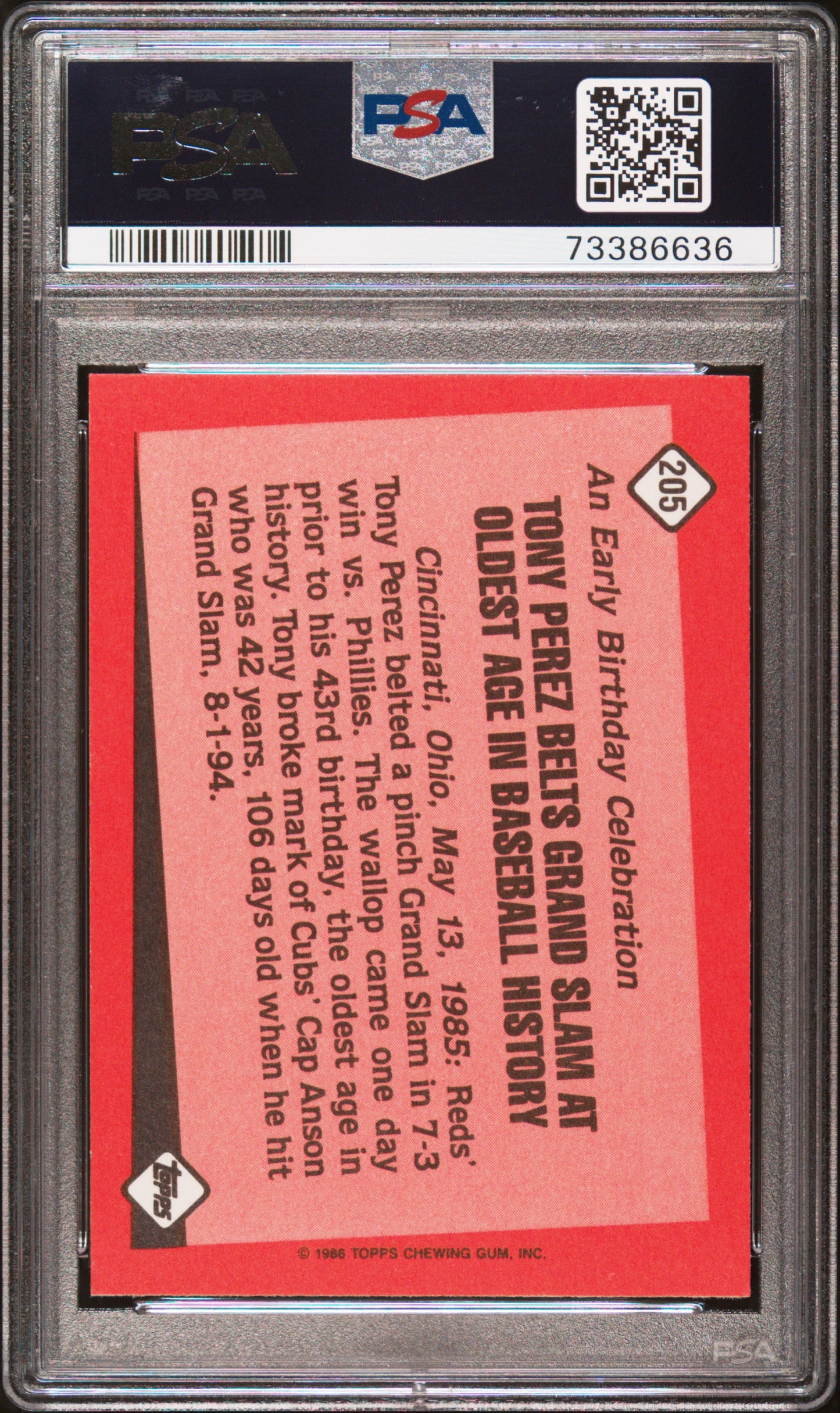 1986 Topps Tiffany #205 Tony Perez PSA 8