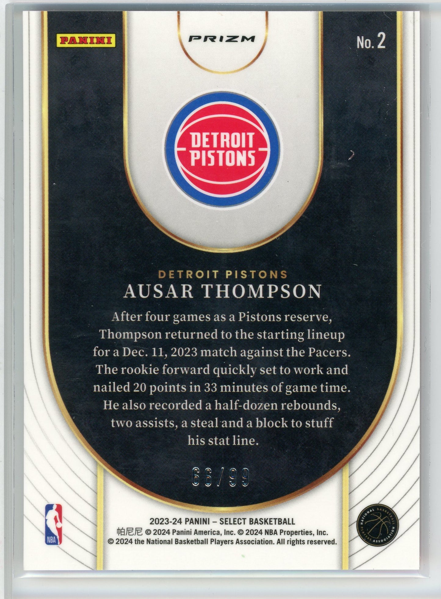 2023-24 Panini Select #2 Ausur Thompson Neon Icon Pink Cracked Ice Prizm /99