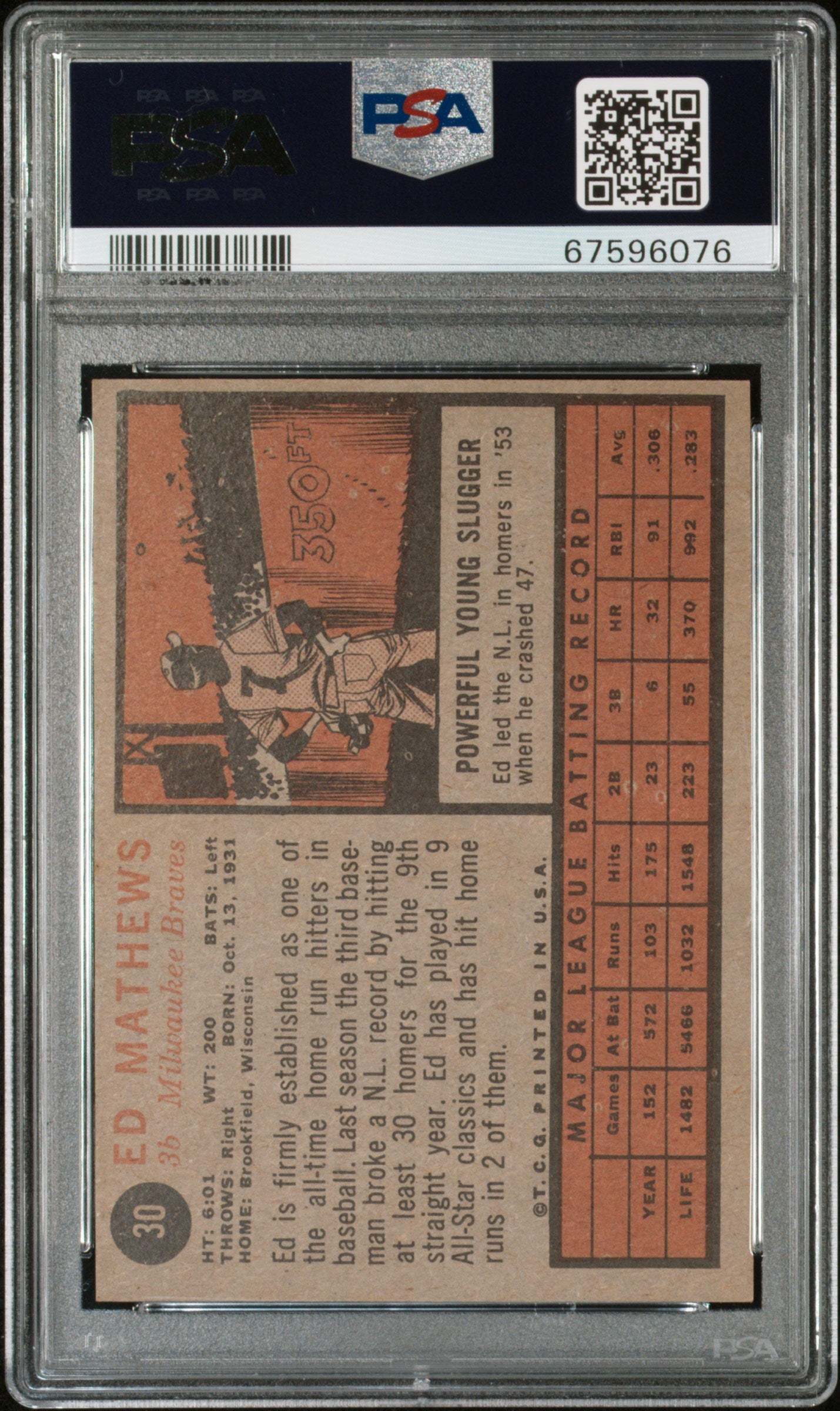 1962 Topps #30 Ed Mathews PSA 6
