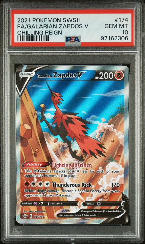 2021 Pokemon #174 Fa/Galarian Zapdos V Chilling Reign PSA 10