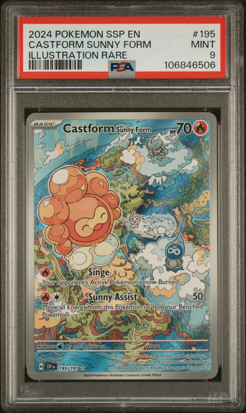 2024 Pokemon Surging Sparks #195 Castform Sunny Form Illustration Rare PSA 9
