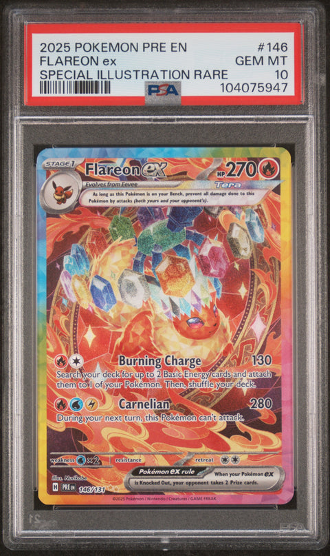 2025 Pokemon Pre En-Prismatic Evolutions Flareon Ex #146 PSA 10