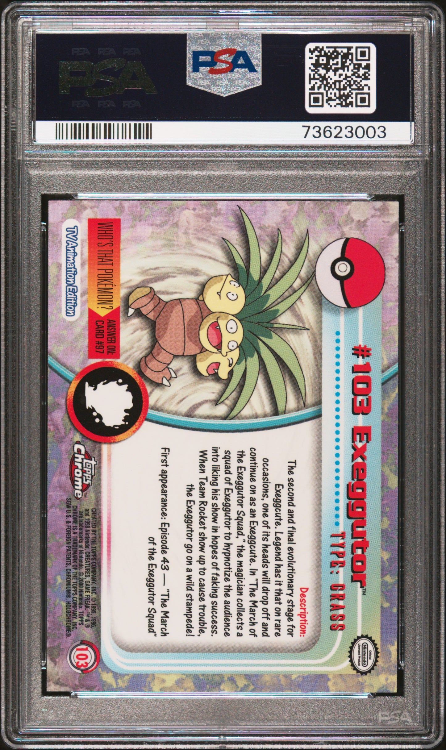 2000 Topps Chrome Pokemon T.V. #103 Exeggutor Pokemon T.V. PSA 10