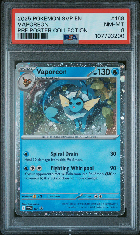 2025 Pokemon Svp Black Star Promo #168 Vaporeon Pre Poster Collection PSA 8