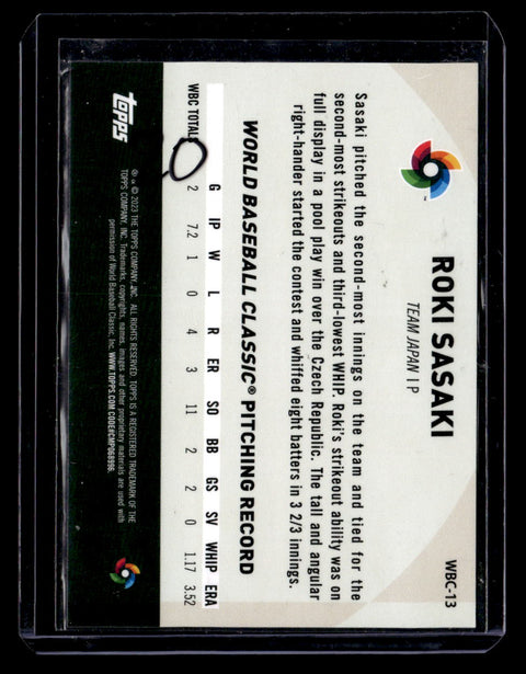 2023 Topps Japan Edition #WBC-13 Roki Sasaki WBC Japanese National Team